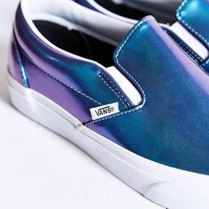 Holographic Leather Vans Slip Ons